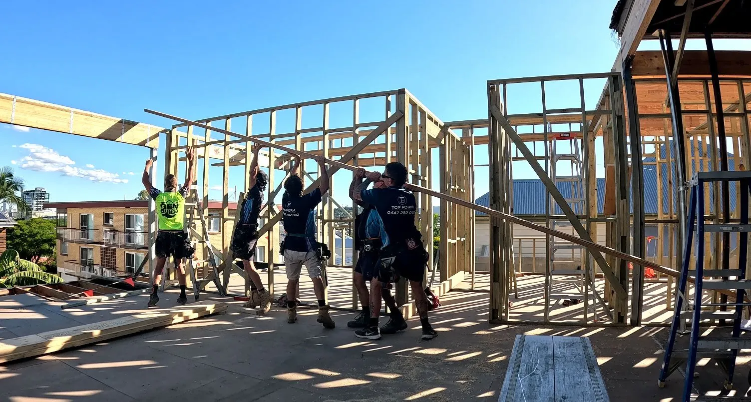 Australian builders framing a home