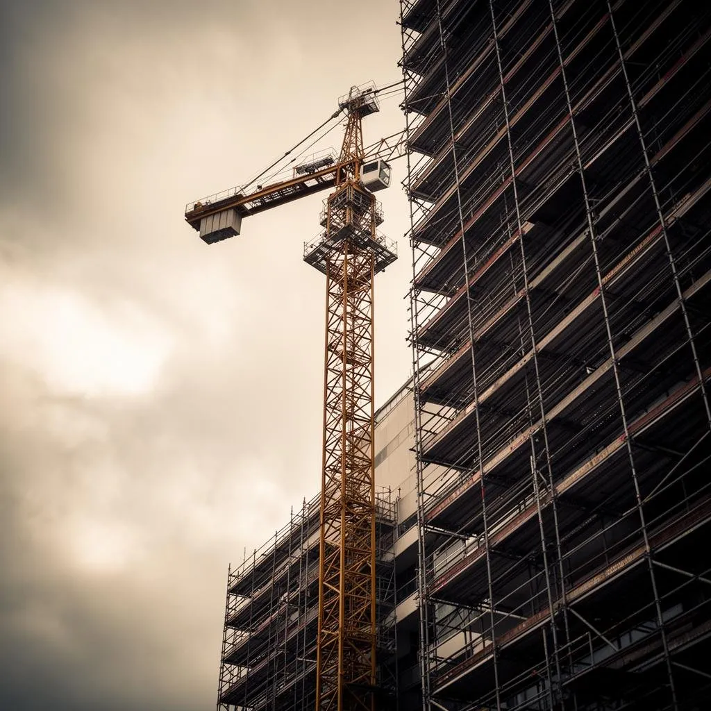 Construction crane and high-rise scaffolding