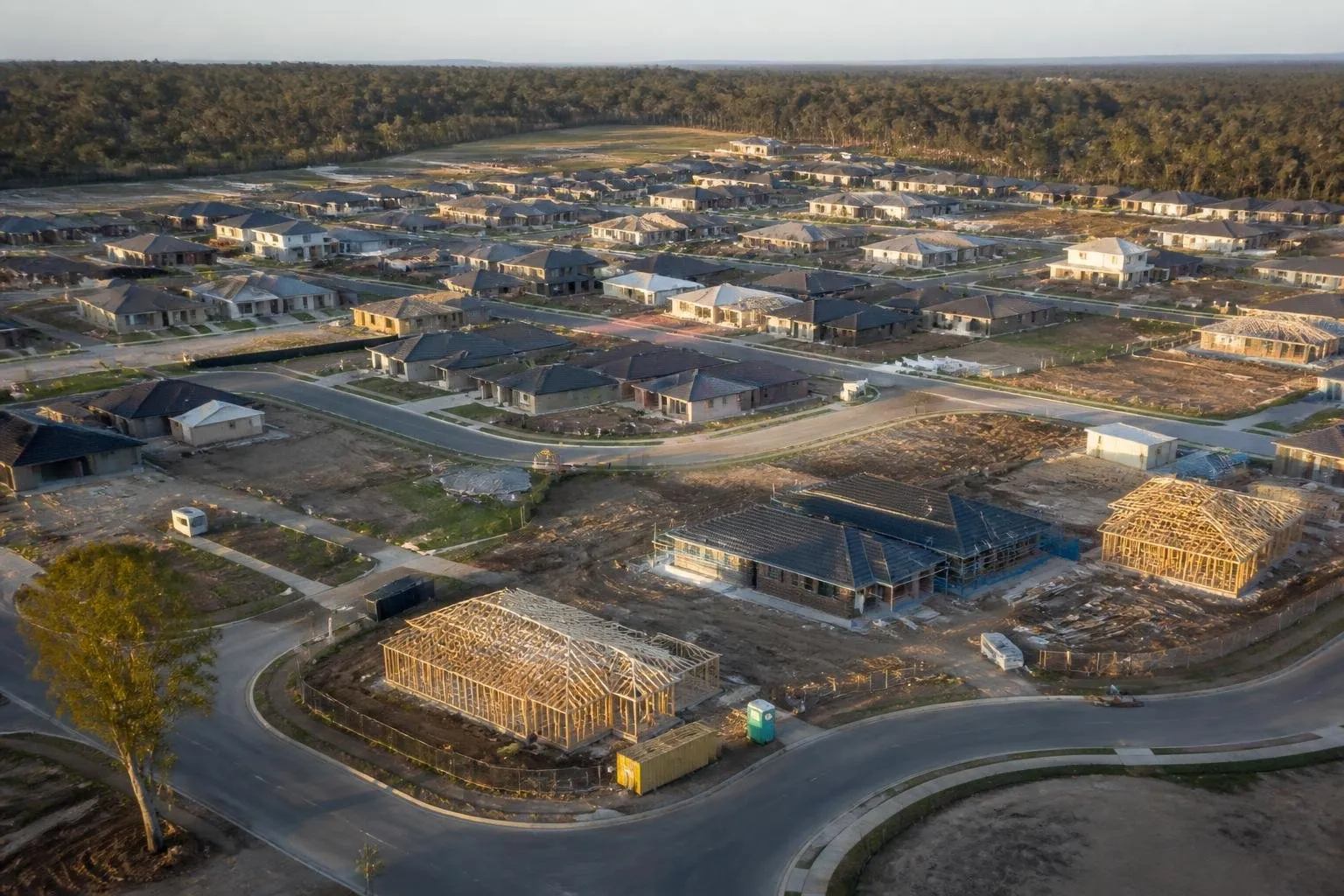Aerial of an Australian residential housing estate under construction